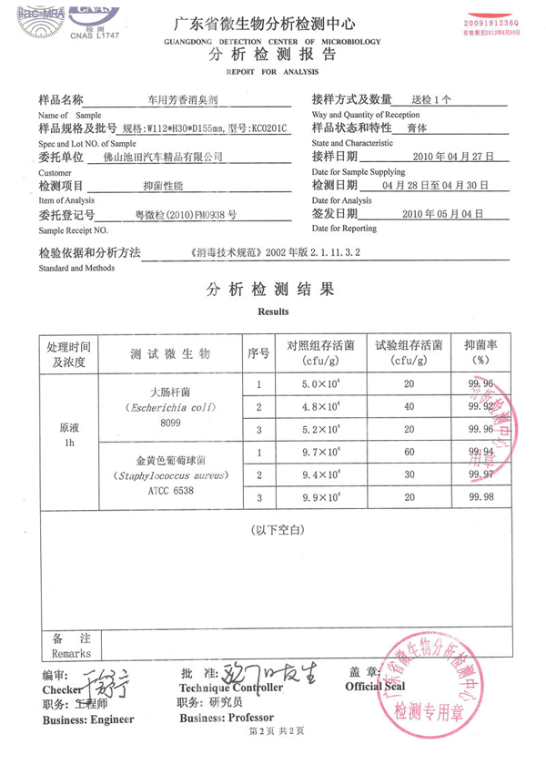 抑菌檢測(cè)報(bào)告證書